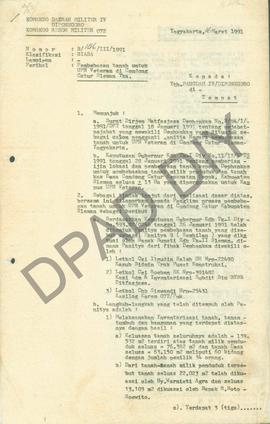 Surat dari Komandan Korem 072/Pamungkas, Abdul Muis Lubis kepada Pangdam IV/Diponegoro tentang pe...