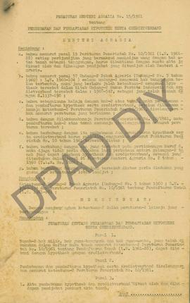 Surat Peraturan Menteri Agraria No. 15/ 1961, tanggal 23 September 1961 tentang pembebanan dan pe...