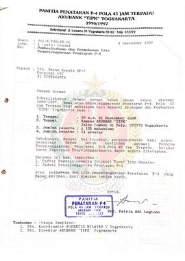 Surat dari Ketua Panitia Penataran P-4 Pola 45 Jam Terpadu Akademi Keuangan dan Perbankan (Akuban...