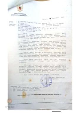 Surat dari Sekretariat Wakil Presiden RI  nomor R-5668/wk.Pres/Was/P/09/1997 kepada Gubernur Kepa...