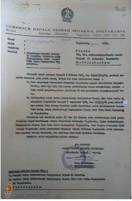 Surat dari Kotamadya Yogyakarta kepada Gubernur DIY tentang permohonan kembali gedung di Komplek ...