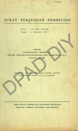 Surat Perjanjian Pemberian Tanah/bangunan untuk Kantor Perwakilan Pemda DIY di Jakarta di Jalan P...