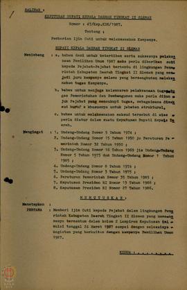 Salinan Keputusan Bupati Kepala Daerah Tingkat II Sleman Nomor:  47/Kep.KDH/1987 Tanggal 26 Maret...