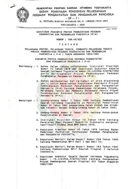 Surat Keputusan Pemimpin Proyek Pembudayaan Pedoman Penghayatan dan Pengamalan Pancasila (P-4) No...