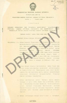 Peraturan Daerah Propinsi DIY No…… Tahun 1989 tentang Susunan Organisasi dan Tata Kerja Sekretari...