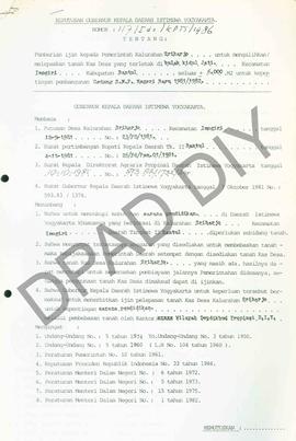 Surat Keputusan Gubernur DIY No. 117/Id2/KPTS/1986 tentang pemberian ijin kepada Pemerintah Kalur...