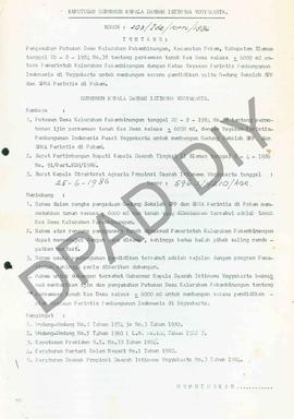 Surat Keputusan Gubernur Kepala DIY No. 203/Idz/KPTS/1986 tentang pengesahan putusan desa Kalurah...