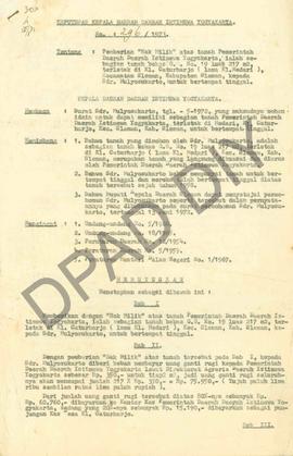 Surat Keputusan Kepala Daerah DIY, no. 296/1973 tanggal 28 Juli 1973 tentang pemberian Hak Milik ...