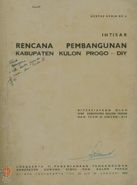 Buku Ihtisar Rencana Pembangunan Kabupaten Kulon Progo Daerah Istimewa Yogyakarta, Lokakarya II P...