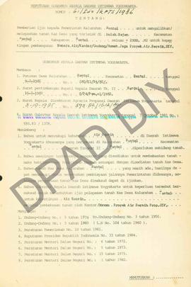 Surat Keputusan Gubernur DIY No. 61/Id2/KPTS/1986 tentang pemberian ijin kepada Pemerintah Kalura...