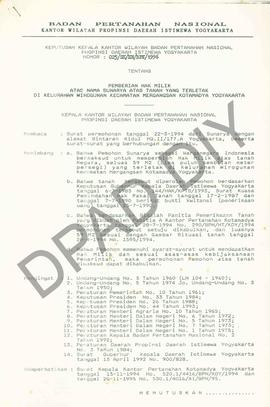 Surat Keputusan Kepala   Kantor Wilayah BPN Provinsiinsi DIY                 No : 025/SK/HM/BPN/1...