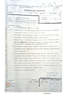 Surat Kawat Menteri Dalam Negeri No. 71/15/RDG/IV/82 kepada Gubernur KDH TK I, tentang anggota DP...