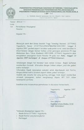 Surat dari Kepala BP-7 Daerah Istimewa Yogyakarta perihal permohonan memberikan ceramah dan berdi...