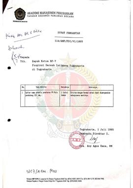 Surat dari Pembantu Direktur I  Akademi Manajemen Perusahaan Yayasan Keluarga Pahlawan Negara (AM...