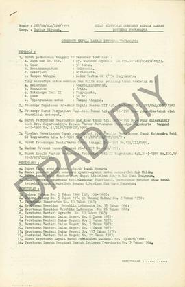 Surat Keputusan Gubernur Kepala  Daerah Istimewa Yogyakarta Nomor: 263/SK/HGB/BPN/1991 tanggal 1 ...