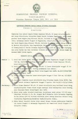 Surat Keputusan Gubernur Kepala Daerah Istimewa Yogyakarta No. 58/KPTS/IL/1990 tanggal 10 Oktober...