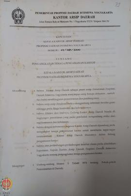 Surat Keputusan Kepala Kantor Arsip Daerah Provinsi Daerah Istimewa Yogyakarta Nomor 07/KEP/2000 ...
