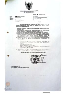 Surat dari Badan Pengawas Pemilu RI kepada Kepala Sekretariat Panwaslu Provinsi dan Kabupaten/Kot...