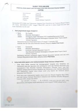 Surat Perjanjian Penyaluran Bantuan Rehabilitasi dan Rekonstruksi Rumah (SPPB) Rusak Berat, Nama ...