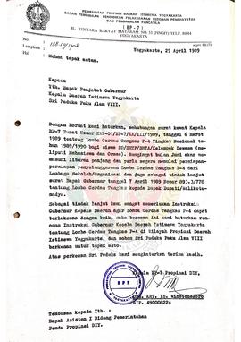 Surat dari Kepala BP-7 Provinsi Daerah Istimewa Yogyakarta kepada Bapak Pejabat Gubernur Kepala D...
