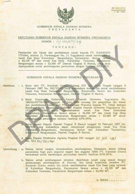 Surat Keputusan Gubernur Kepala Daerah Istimewa Yogyakarta            Nomor : 43/Idz/KPTS/1987 te...