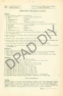 Surat Keputusan Gubernur Kepala  Daerah Istimewa Yogyakarta Nomor: 242/SK/HGB/BPN/1991 tanggal 20...