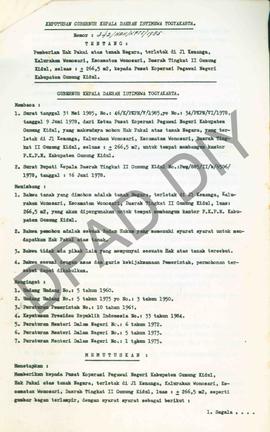 Surat Keputusan Gubernur Kepala Daerah DIY Nomor : 342/Hak/KPTS/ 1985 tanggal 18 September 1985 t...
