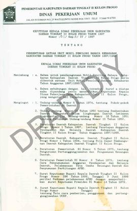 Keputusan Kepala  Dinas Pekerjaan Umum Kabupaten  Kulon Progo Nomor 01/Kep.D/IV/1997 tentang pemb...
