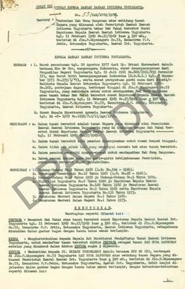 Surat keputusan Gubernur Kepala Daerah DIY, no. 55/HAK/KPTS/1979 tanggal  18 Mei 1979 tentang pem...