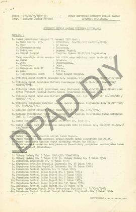 Surat Keputusan Gubernur Kepala  Daerah Istimewa Yogyakarta Nomor : 279/SK/HM/BPN/1991 tanggal 10...