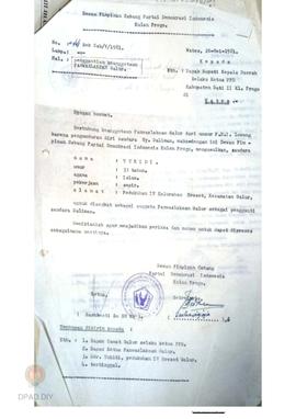 Dewan Pimpinan Cabang Partai Demokrasi Indonesia (PDI) Kulon Progo No. 25.5/LC.2/IX/1981 tentang ...