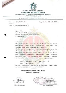 Surat dari Markas Cabang Pemuda Panca Marga Kotamadya Yogyakarta kepada Kepala BP-7 Provinsi Daer...