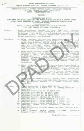 Surat Keputusan Kepala   Kantor Wilayah BPN Provinsiinsi DIY                    No : 065/SK/HM/BP...