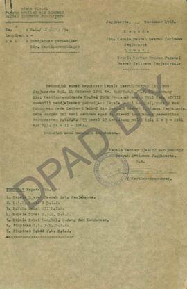 Surat dari Dinas PDG Kantor Jalan dan Gedung DIY kepada Kepala Daerah DIY tanggal 12 Desember 196...