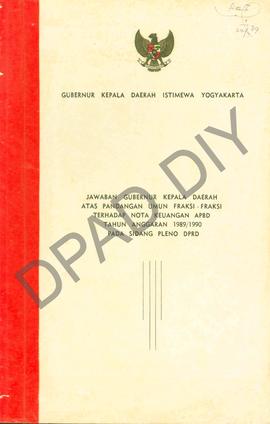 Satu eksemplar jawaban Gubernur Kepala Daerah Istimewa Yogyakarta atas pandangan Umum Fraksi-Frak...