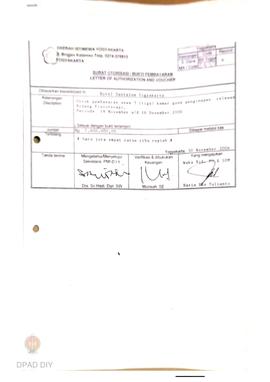 Surat otorisasi/bukti pembayaran untuk pembayaran dibayarkan kepada Hotel Sentalum Yogyakarta unt...