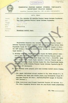 Nota Dinas dari Biro Hukum Setwilda Propinsi Daerah Istimewa Yogyakarta tertanda Kepala , AL. Dew...