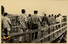 Wakil Presiden Republik Indonesia dan rombongan berjalan melewati kreteg/ jembatan dari kayu menu...