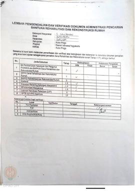 lembar Pengendalian dan Verifikasi Dokumen Administrasi Pencairan Bantuan Rehabilitasi dan Rekons...