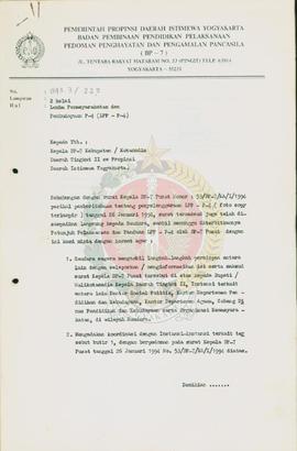 Surat dari Kepala BP-7 Pemerintah Provinsi Daerah Istimewa Yogyakarta kepada Kepala BP-7 Kabupate...