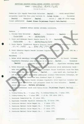 Surat Keputusan Gubernur DIY No. 143/Id2/KPTS/1986 tentang pemberian ijin kepada Pemerintah Kalur...