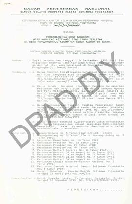Surat Keputusan Kepala Kantor Wilayah Badan Pertanahan Nasional Provinsi DIY. No : 002/SK / HGB /...