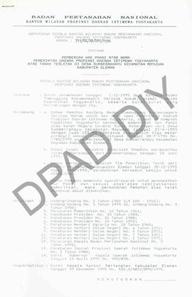 Surat Keputusan Kepala Kantor Wilayah Badan Pertanahan Nasional Provinsi DIY. No : 717/SK / HP / ...