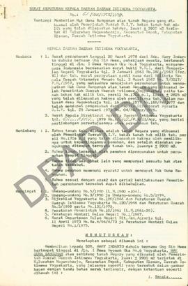 Surat keputusan Gubernur Kepala Daerah DIY, no. 61/HAK/KPTS/1979 tanggal  19 Juni 1979 tentang pe...