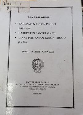 SENARAI ARSIP DINAS PERTANIAN KULON PROGO (1-309) HASIL AKUISISI TAHUN 2003
