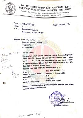 Surat dari Rektor IKIP PGRI Wates kepada Kepala BP-7 Provinsi Daerah Istimewa Yogyakarta perihal ...