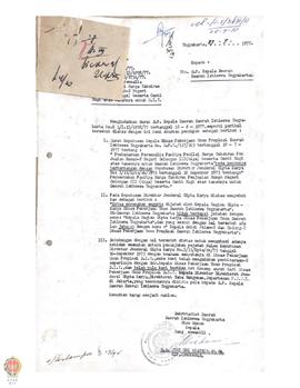Surat dari Setda DIY kepada Sri Paduka Kepala Daerah DIY tertanggal 27 September 1977 tentang pem...