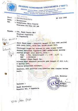 Surat dari Direktur Akademi Komunikasi Yogyakarta (AKY) kepada Kepala BP-7 Provinsi Yogyakarta pe...