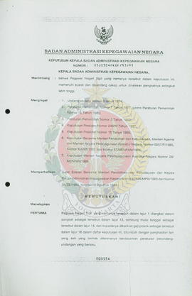 Surat Keputusan Kepala Badan Administrasi Kepegawaian Negara nomor: 110304/KEP/13/91 tentang muta...