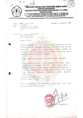 Surat dari Ketua Jurusan Manajemen Sekolah Tinggi Ekonomi Kerjasama Yogyakarta kepada Kepala BP-7...